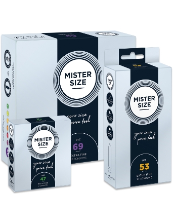 Tre Mister Size-kondompaket