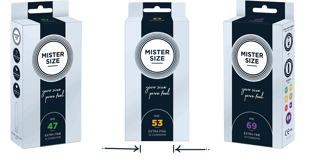 Mätning av kondomstorlek med hjälp av Mister Size-förpackningen