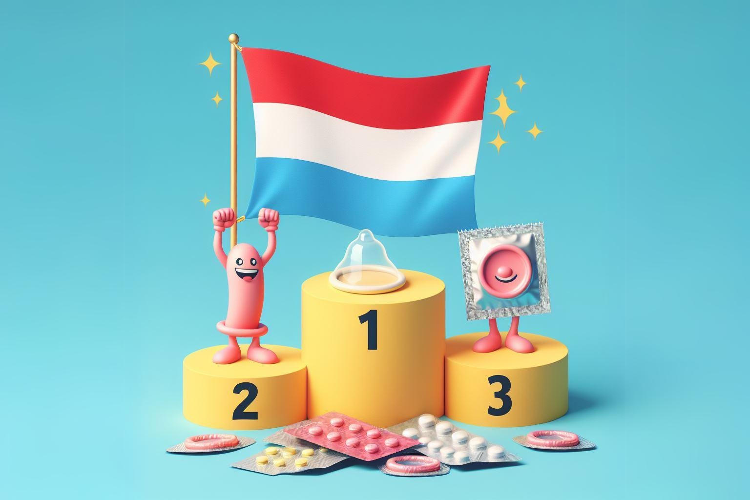 Luxemburg flaggar som nummer 1 på en vinnarpodium i frågan om preventivmedel