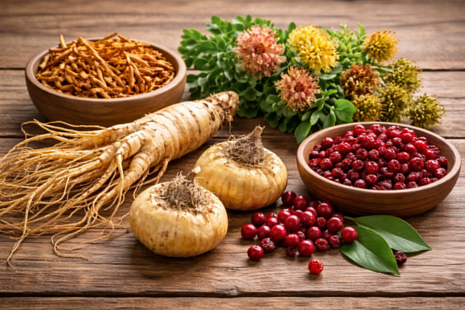 Ingredienser i många växtbaserade sexuella förstärkare: Ginseng, Cordyceps, Rhodiola, Schisandra och Maca